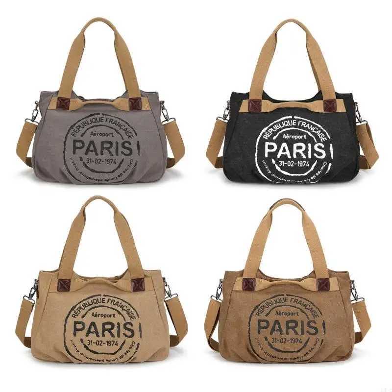 Women Canvas Letter Crossbody Bag Fashionable Shoulder Handbag with Ample Space and Adjustable Strap for Daily EssentialW250512