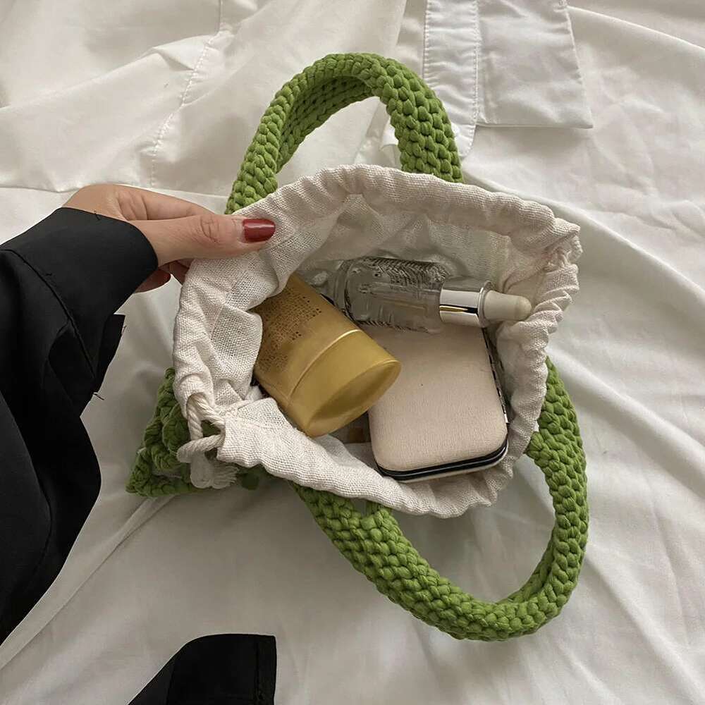 Cotton Thread Purse Handbag Fashion Knitting Braided Crochet Net Bag Personality Woven Colorful for Women Girls Casual Summer