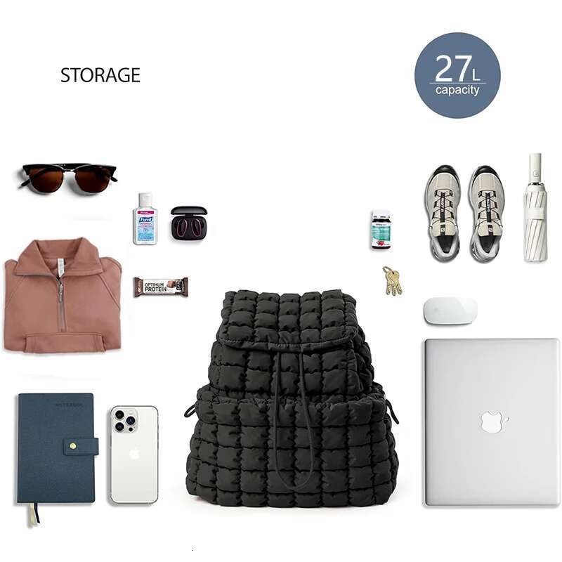 Quilted Women's Lightweight Padded Hiking & Travel Bag with Drawstring Closure and Adjustable Straps Portable Backpack