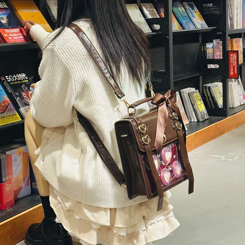 Japanese Women Vintage Fashion Crossbody Bag Girls Streetwear Transparent Backpacks Trendy Y2k Aesthetic Ins Shoulder Handbags