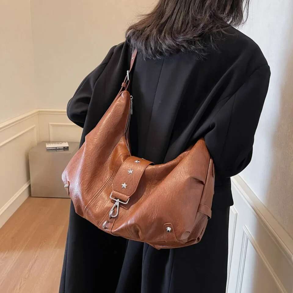 New Casual Fashion Hobos Bags for Women Retro One-shoulder Cross-body Bag Versatile Ladies Purse High Quality PU Leather Handbag