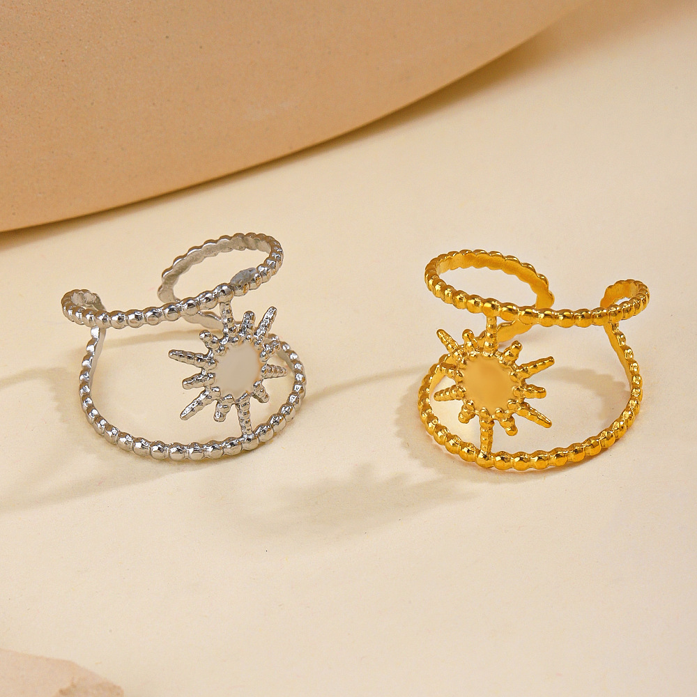 stainless octagonal star with female personality, adjustable opening, real gold electroplated titanium steel ring