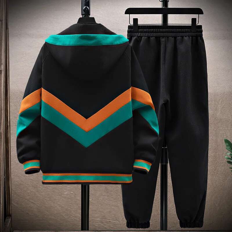 Spring Autumn Men's Sets Korean Fashion Joggers Suit Casual Patchwork Streetwear Hooded Tracksuit Men Two Piece Set Designer