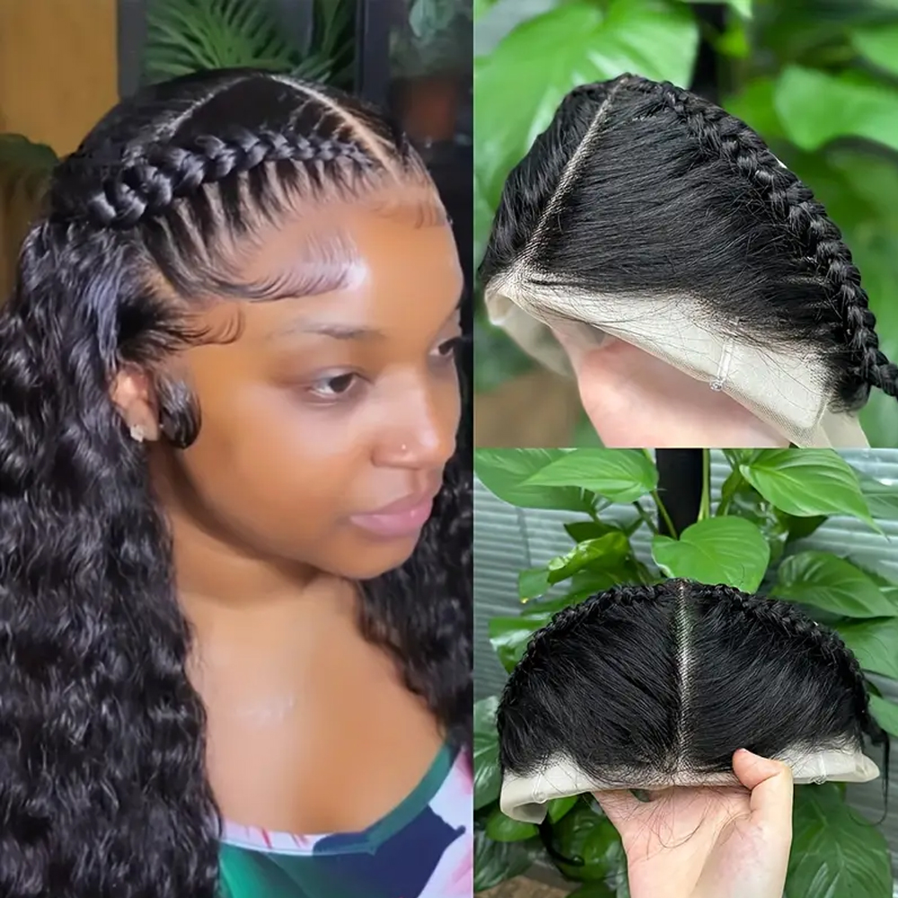 HD 13X4 Transparent Lace Frontal Human Hair with Braids 8-12 Inches Brzailian 100% Remy Hair Read Lace Frontal for Women Girls