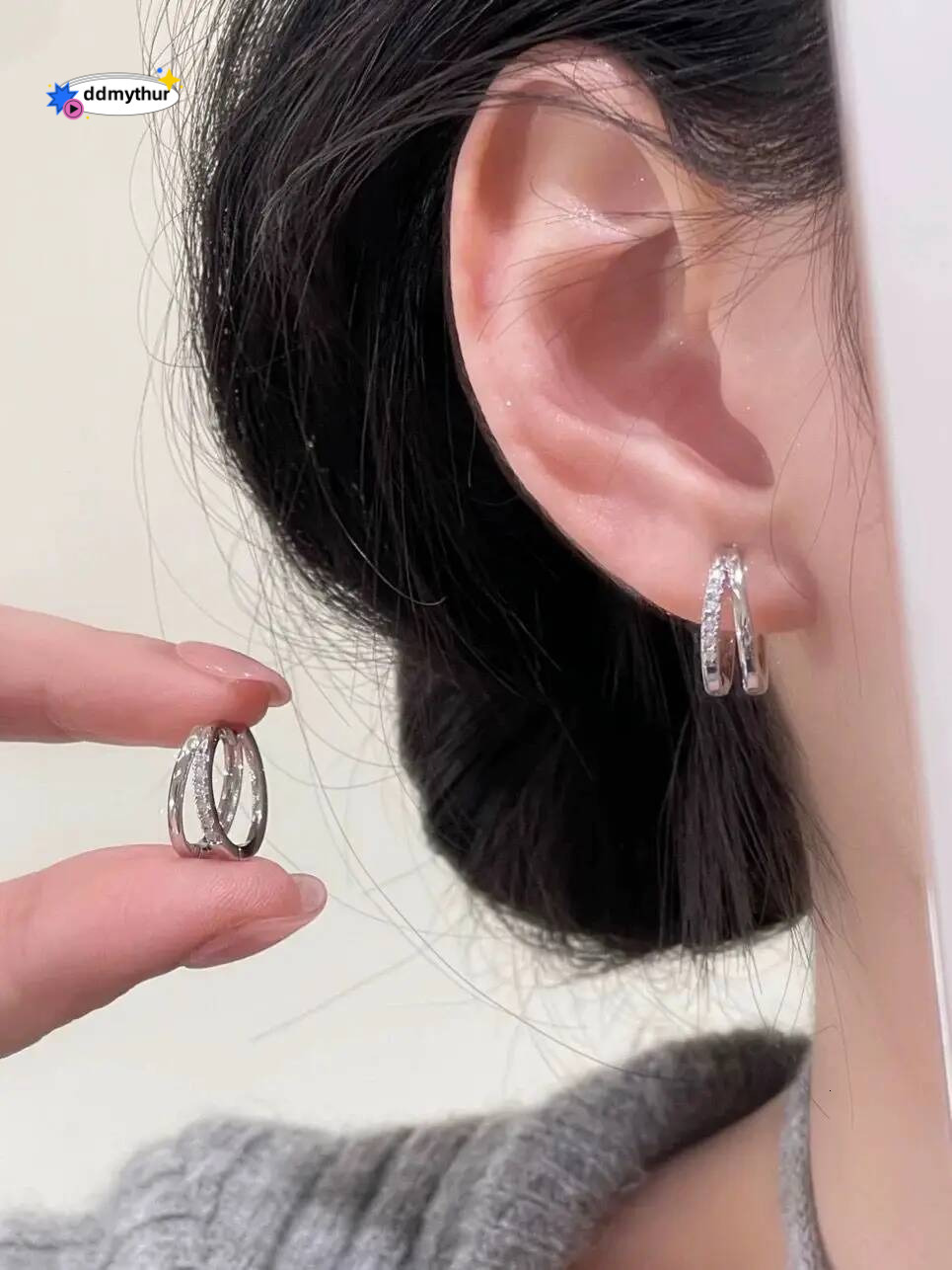 Fashion Simple Double Zirconia Hie for Women Girls Trendy Small Hoop Earrings Jewelry ddmythur