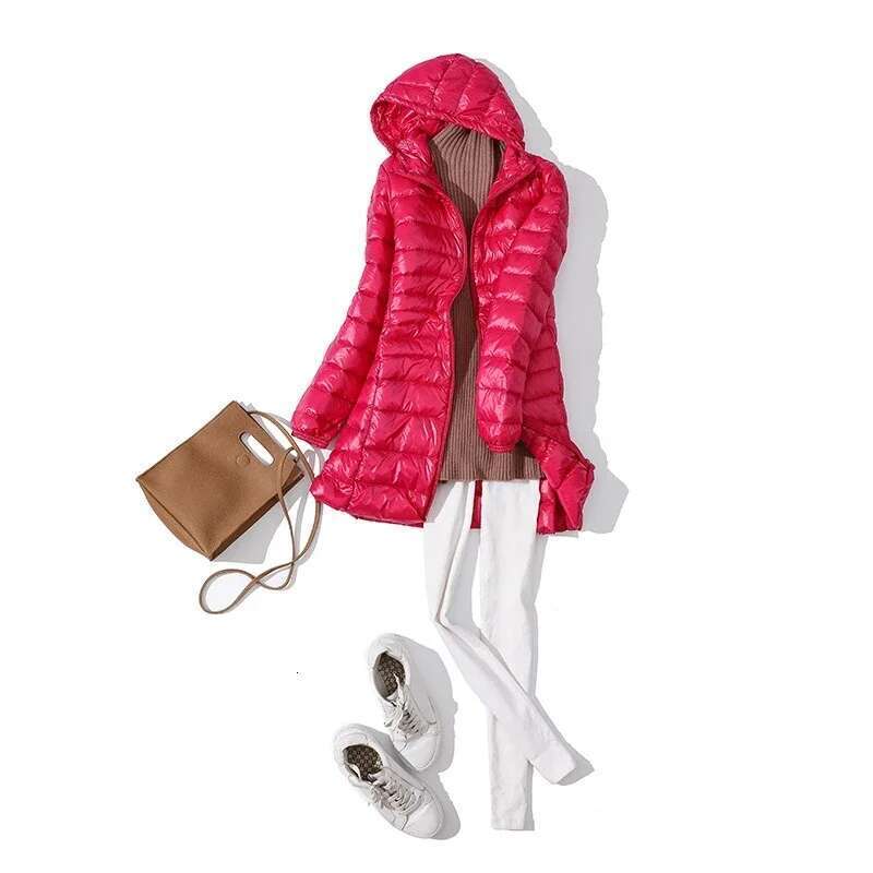 Women Long Warm Light Down Jacket Ladies Fashion Hooded With Portable Storage Bag Puffer Coats Women's Overcoats Hip-Length Coat Designer