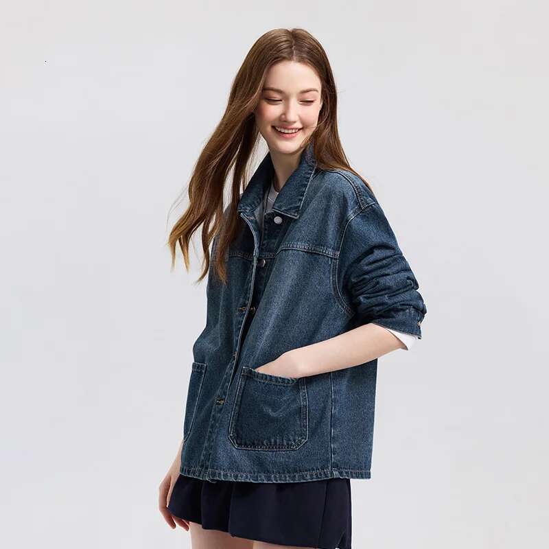 Semir Denim Women Lapel Drop-shoulder Top Casual and Elegant 2025 Spring New Loose Jacket Instagram Trendy