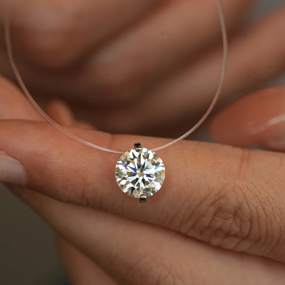 D VVS1 2 Pendant Necklace For Women 925 Sterling Silver Transparent Fishing Line Chain Party Fine Jewelry GRA 250512