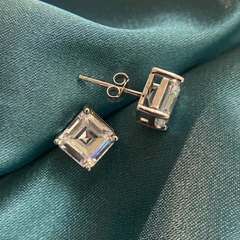 OEVAS Classic 925 Solid Sterling Silver 7*7MM High Carbon Diamond Gemstone Ear Studs Earrings Women Fine Jewelry Wholesale 250512