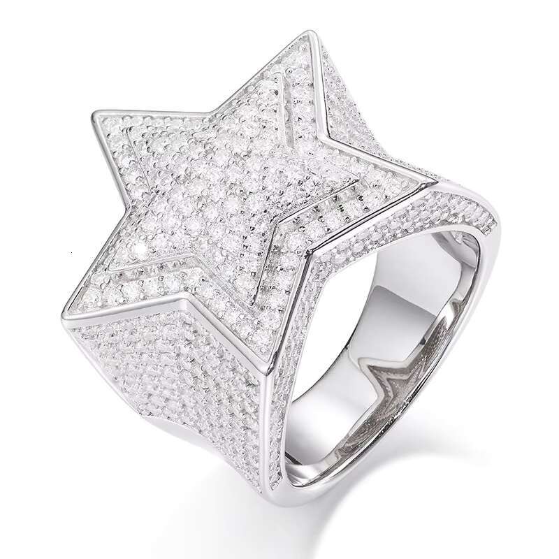 Hiphop Men Women Fine Jewelry Iced Out Gold Plated 925 Sterling Silver VVS Moissanite Diamond Star Ring With GRA Certificate