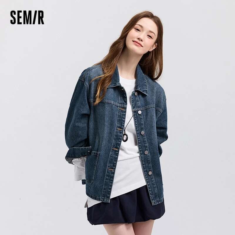 Semir Denim Women Lapel Drop-shoulder Top Casual and Elegant 2025 Spring New Loose Jacket Instagram Trendy