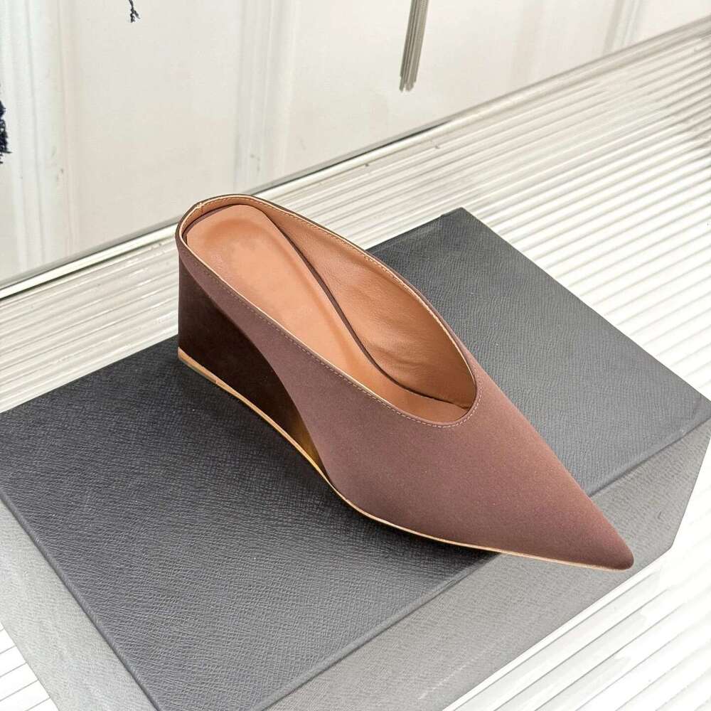 New Women Size35-41 Silk Genuine Leather Mules High Heels Wedges Slippers Flat Platform Designer Shoes Zapatillas De Mujer