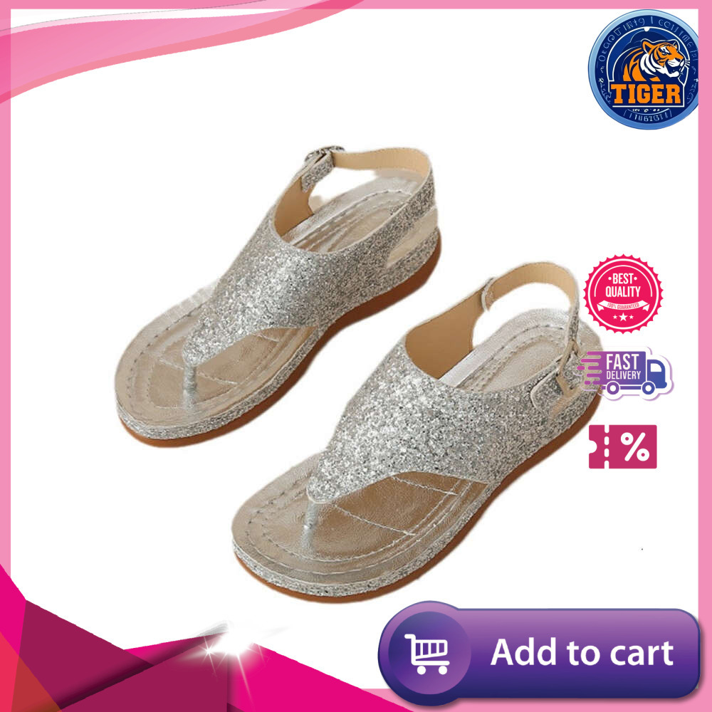 Ddmytiger Size For Large Women S Fashion Sequin Clip Toe Buckle With Herringbone Flat Sole Sandals Outdoor Shoes