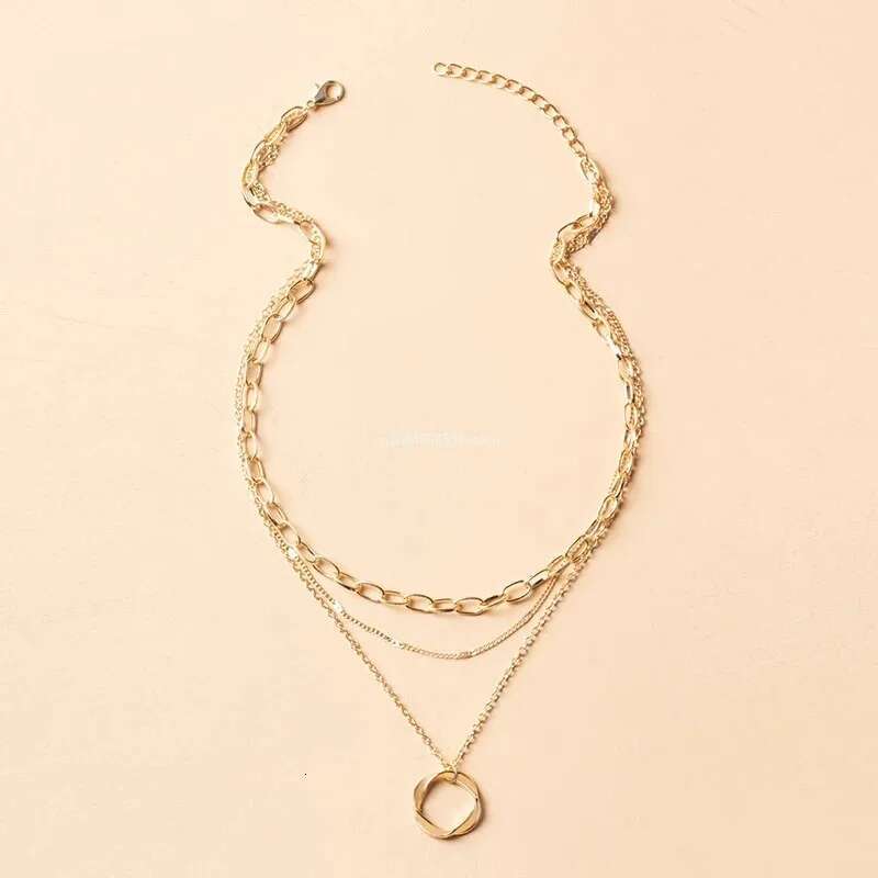 Pendant Alloy with Circle and Star, Multilayer Necklace, Vintage Women's Jewelry, Necklace