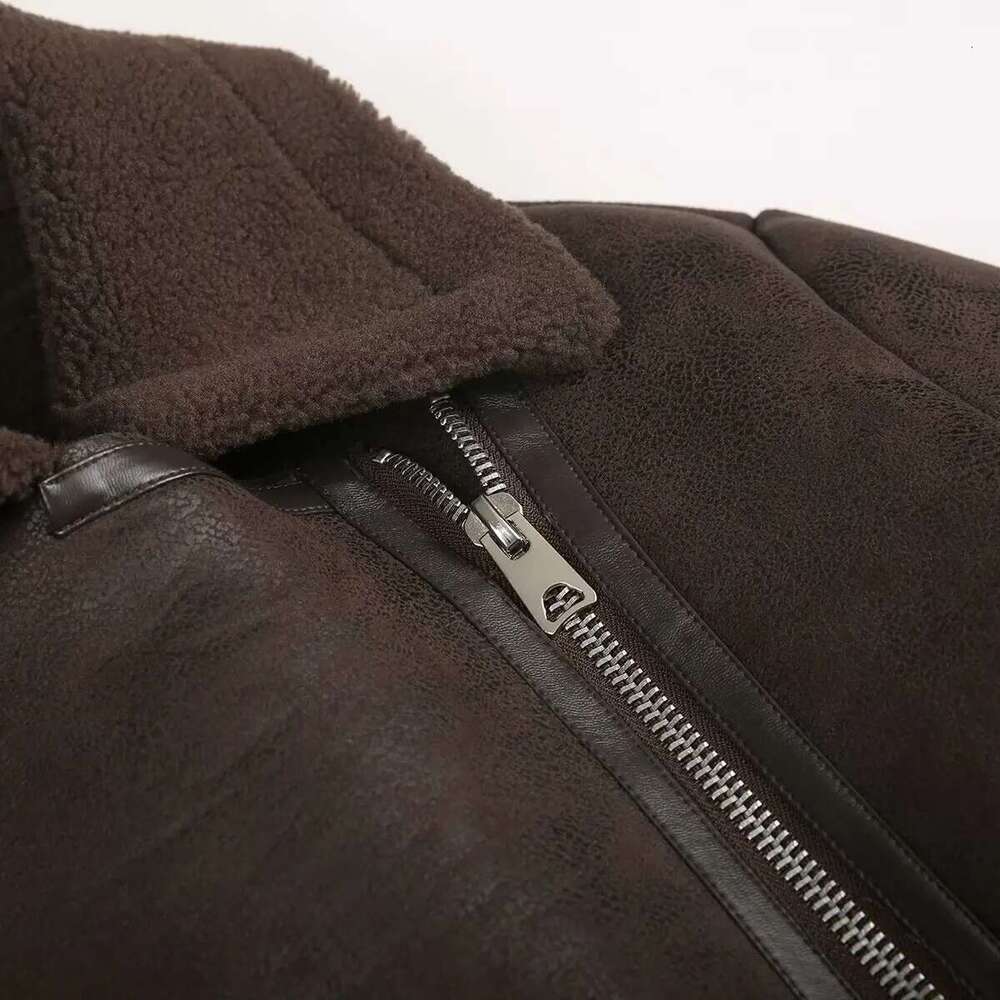 DEEABAE Women's Winter Coats Double-sided Lapel Long Sleeved Loose Zipper Short Jacket Thick Outerwears