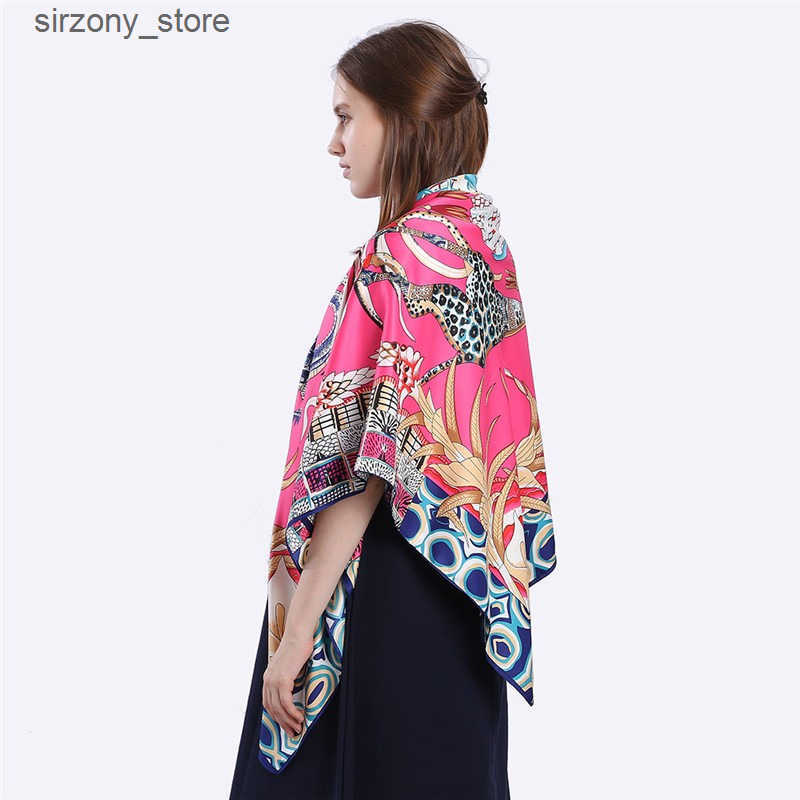 Twill Silk Scarf Women Cheetah Leopard Printing Square Scarves Fashion Versatile Wrap Female Foulard Large Hijab Beach Shawl Neckerchief 130CM*130CM z