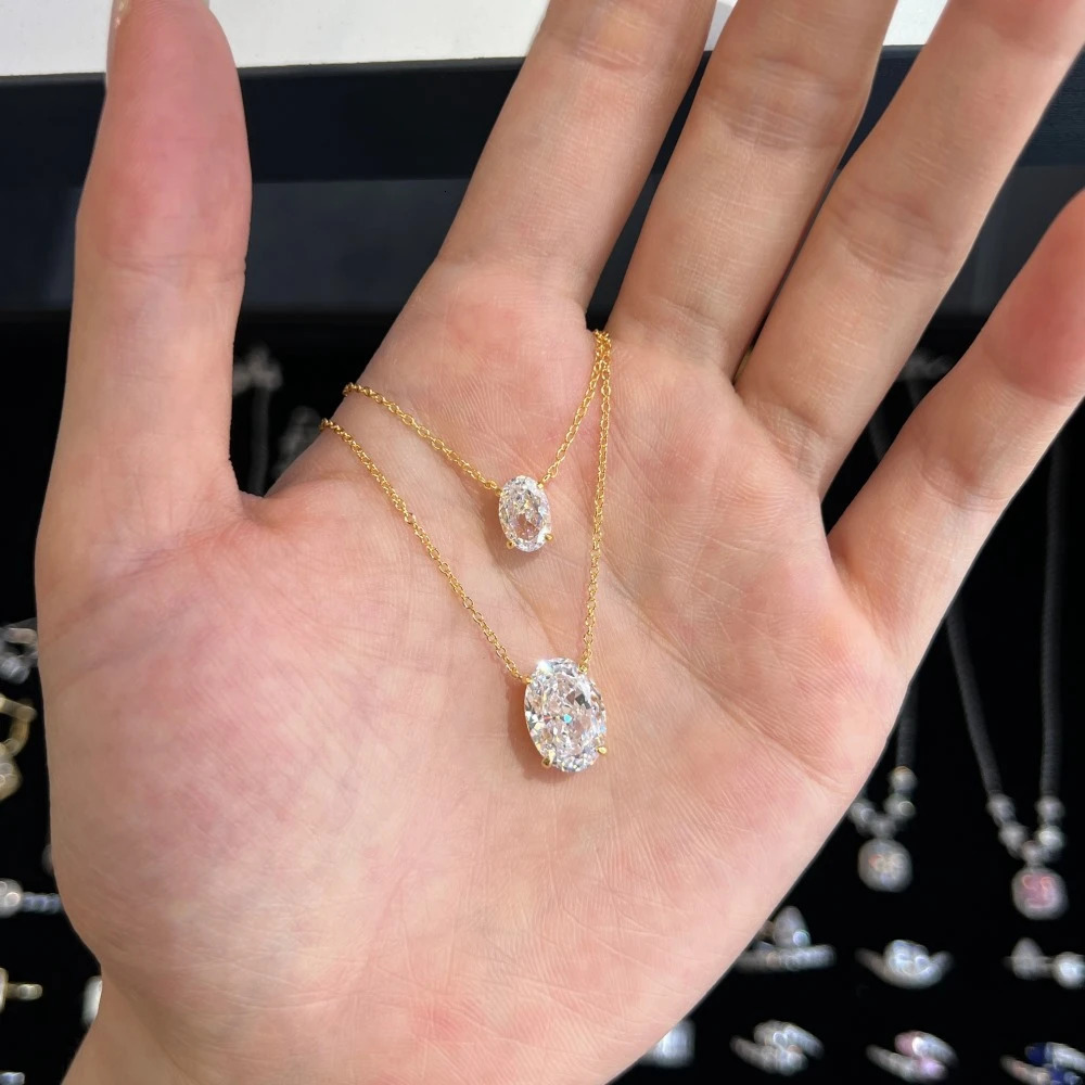 Vinregem 1.5-4CT Oval Lab Created Sapphire Gemstone Pendant Necklaces Gold Plated 925 Sterling Silver Fine Jewelry Wholesale 250512