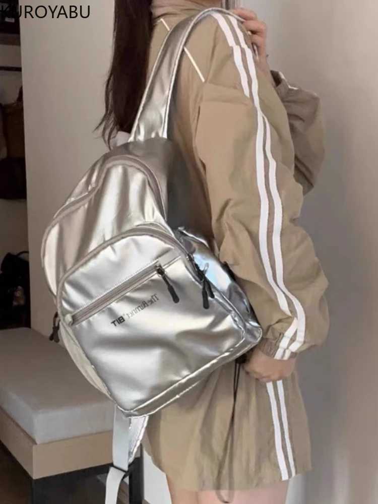 Silver Backpack Women College Students Travel Schoolbag Waterproof Lightweight Nylon Large Capacity Commuting Shoulder Backpacks Z250512