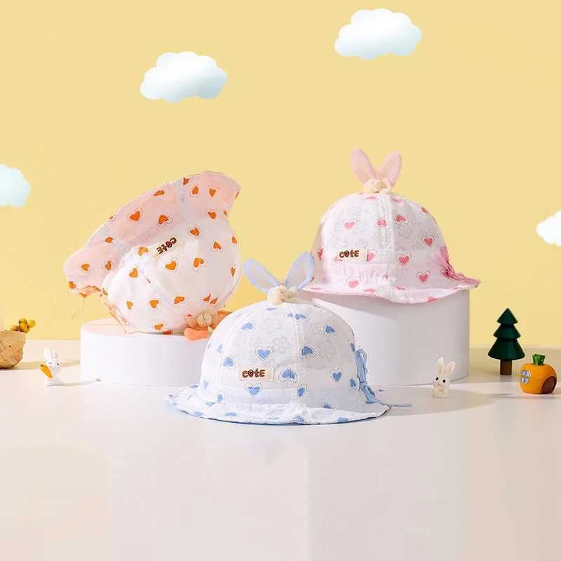 Baby Summer Sunscreen Basin Cap Cute Ears Infant Girl Fisherman Hat Thin Cotton Kids Bucket Hats 0-2Year Toddler Sunshade Visors R250512