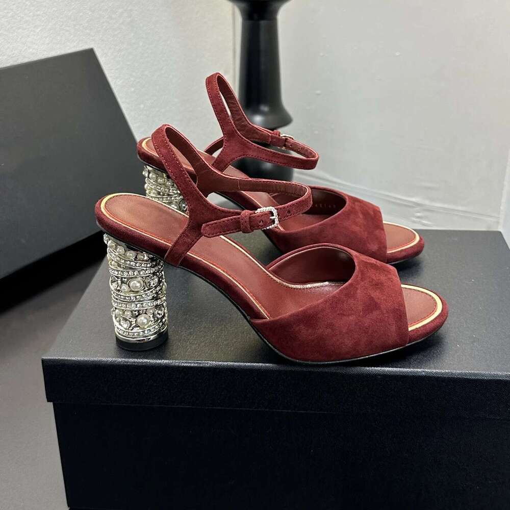 Women Size35-41 Genuine Leather Sandals Crystal Super High Heels Natural Cow Suede Pump Designer Shoes Zapatillas De Mujer