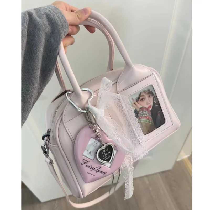 Bow Love Itabag Tote Bag PU Crossbody Bag Y2K Kawaii Zipper Sweet Girl Japan Korea Cute Pendant Silk Scarf Bowling Storage BagXJ250512
