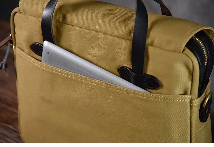 Tailor Brando American Vintage Men's Business Briefcase S ize 40*30*10cm Heavy Duty Oil Waxed Canvas 70256 Tote 15" Computer Bag