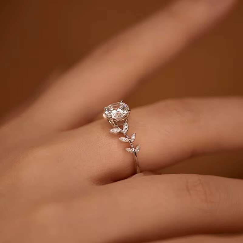 New Fashion Women Jewelry Leaf Branch Design S925 Round Cut Moissanite Engagement Ring Wholesale Nature Inspired Dainty Rings