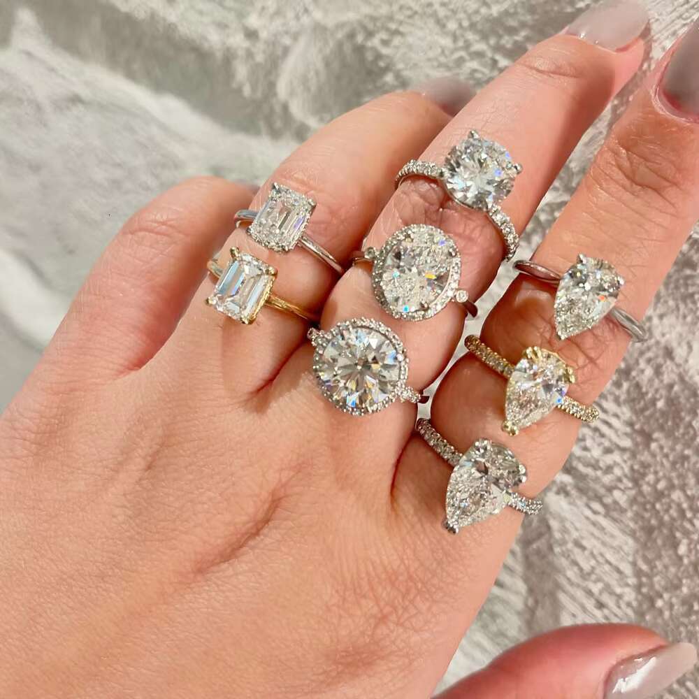Fine Bijoux Bague Emerald Cut Moissanite Diamond Woman Engagement 925 Silver 18K Gold Rings Custom Jewellery Manufacturer
