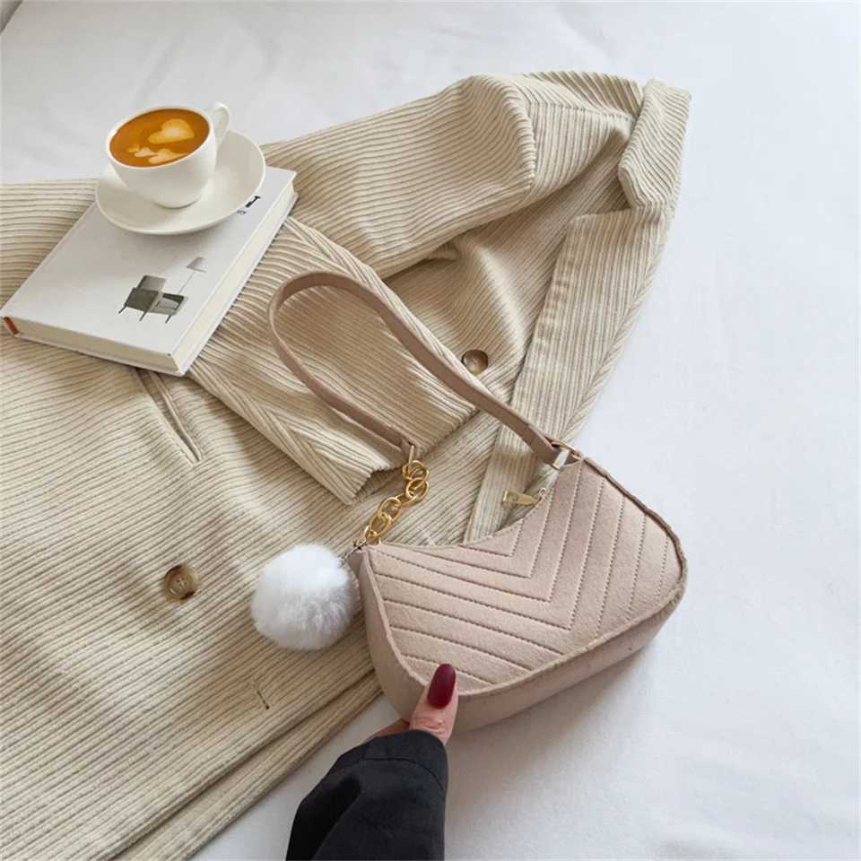 Fashion Felt Cloth Pattern Shoulder Bags Small Handle Underarm Bag Clutch Solid Color Female Handbag With Purse For Women Z250512