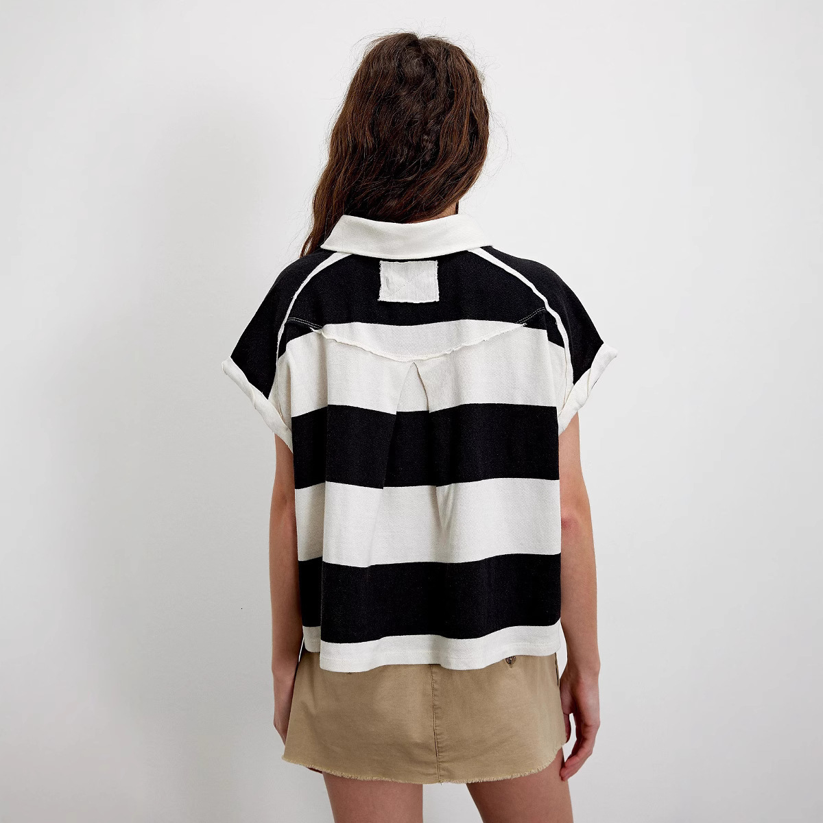 selling womens clothing personalized casual striped polo womens short sleeved loose T-shirt 250512