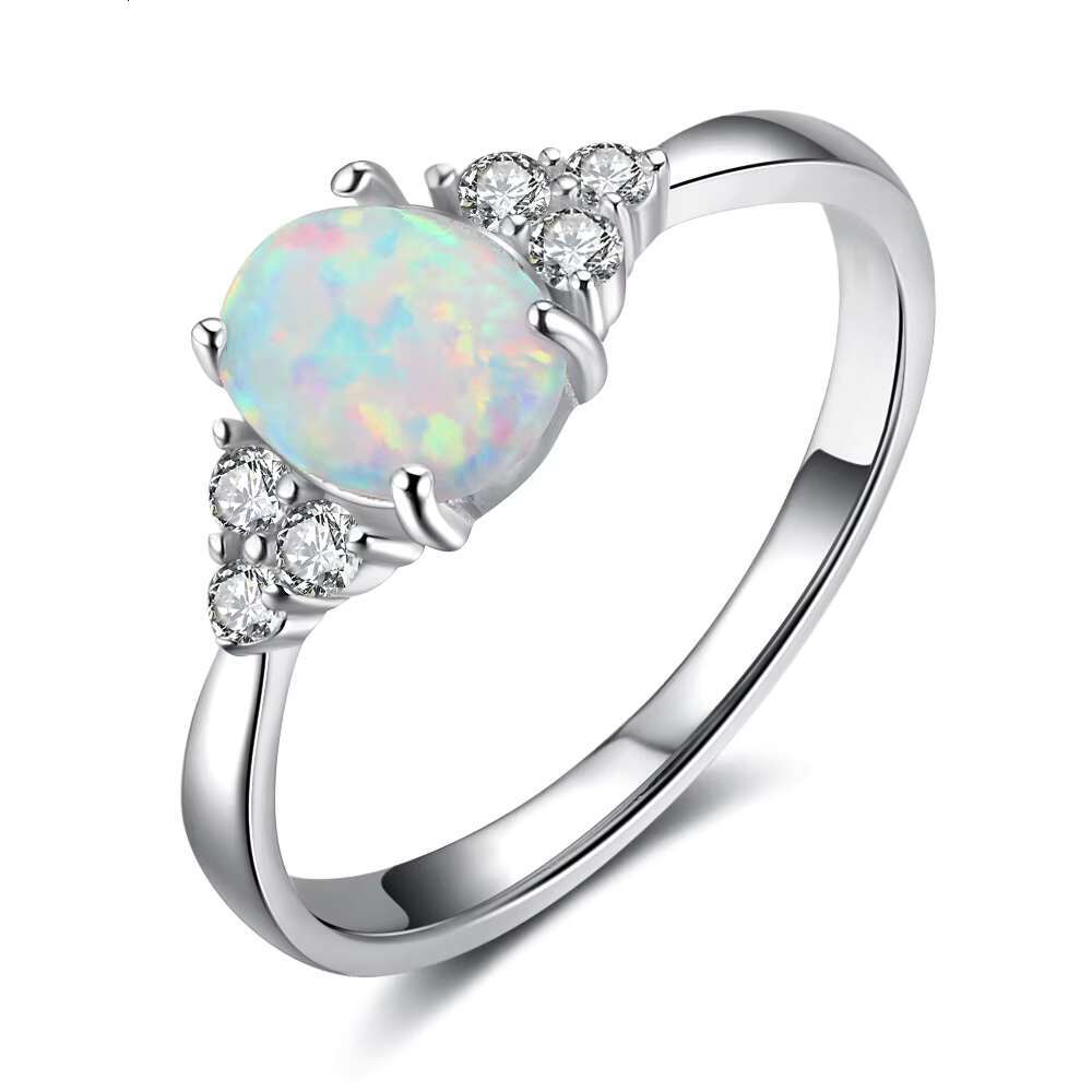 High Quality 925 Sterling Silver Simple Zircon Inlaid Opal Ring Eternal Engagement Wedding Rings