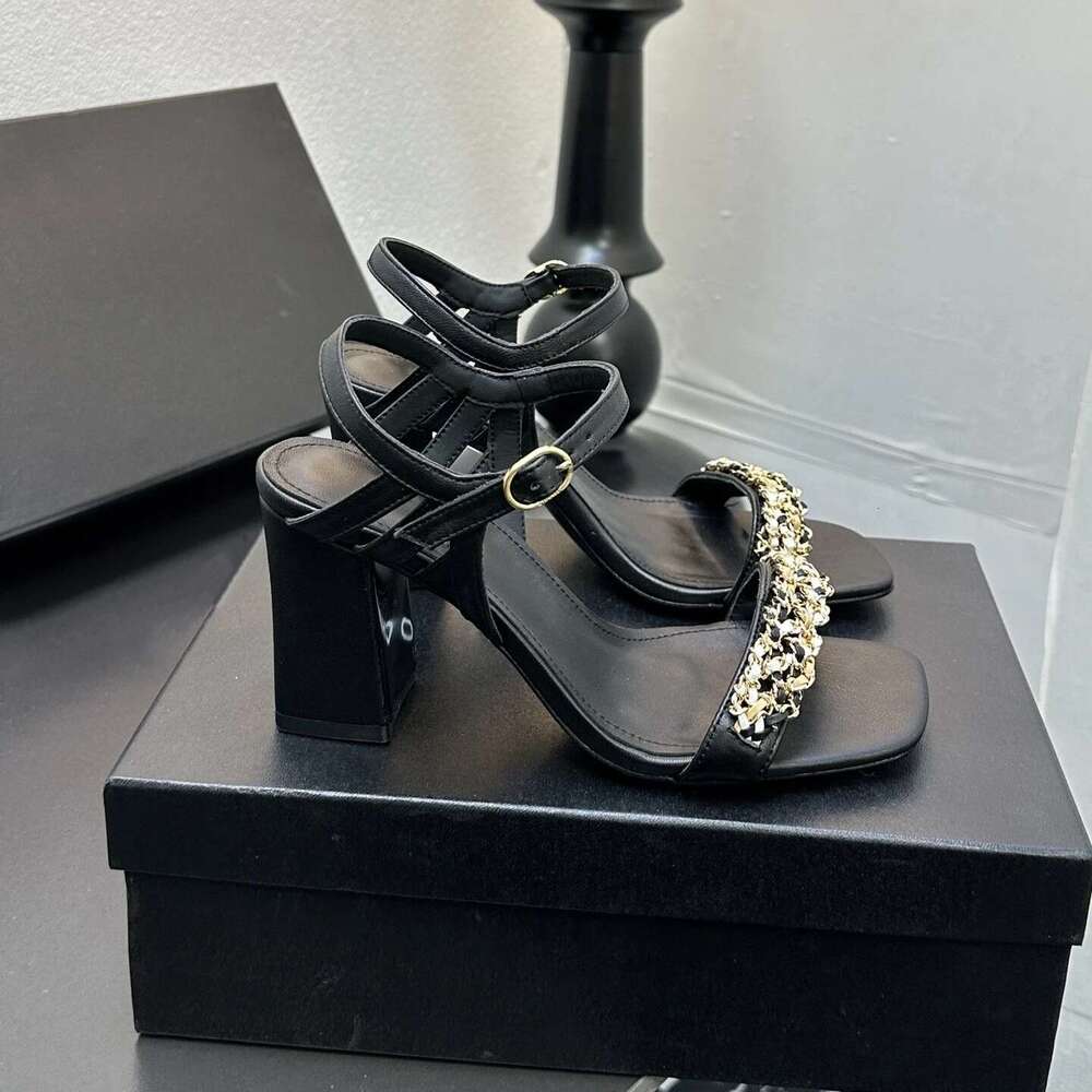 Women Size34-41 Genuine Leather Sandals Super High Heels Chain Pumps Slingbacks Summer Designer Shoes Zapatillas De Mujer