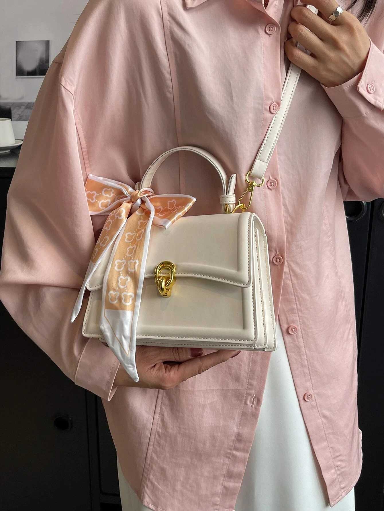 Bow Decor Lightweight Flap Bag Business Casual Mini Womens Shoulder Bag Skinny Scarf Decor Square Bag For Teen Girls WomenW250512
