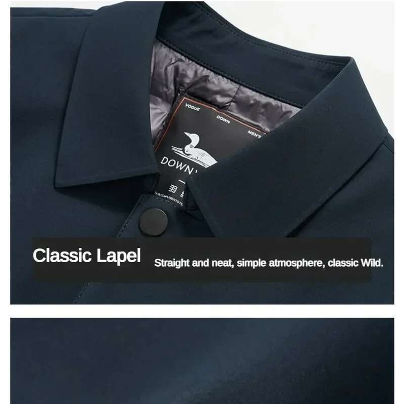 High-End Jacket Men's Winter Business Casual Mid-Length Lapel 90 White Duck Down Parka Male Clothes Thick Warm Coat Designer