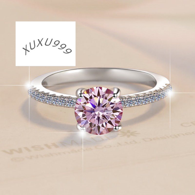 Fine Jewelry 1Ct Diamond Stylish Minimalist Ladies S925 Sterling Silver pink VVS1 Moissanite Solitaire Ring for Woman Ladies