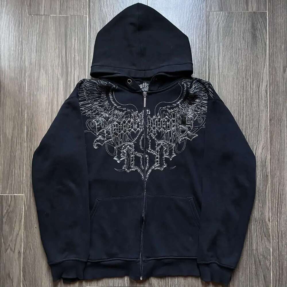 Y2k Gothic New Fashion Oversize Pattern Print Embroidery Zipper Coat For Men Loose Sweatshirt Couple Casual Hoodie Designer