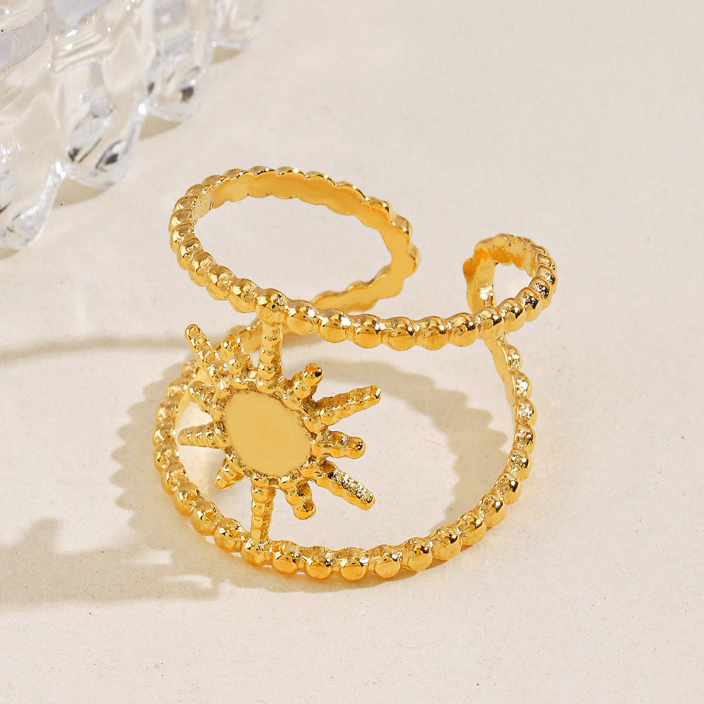 stainless octagonal star with female personality, adjustable opening, real gold electroplated titanium steel ring