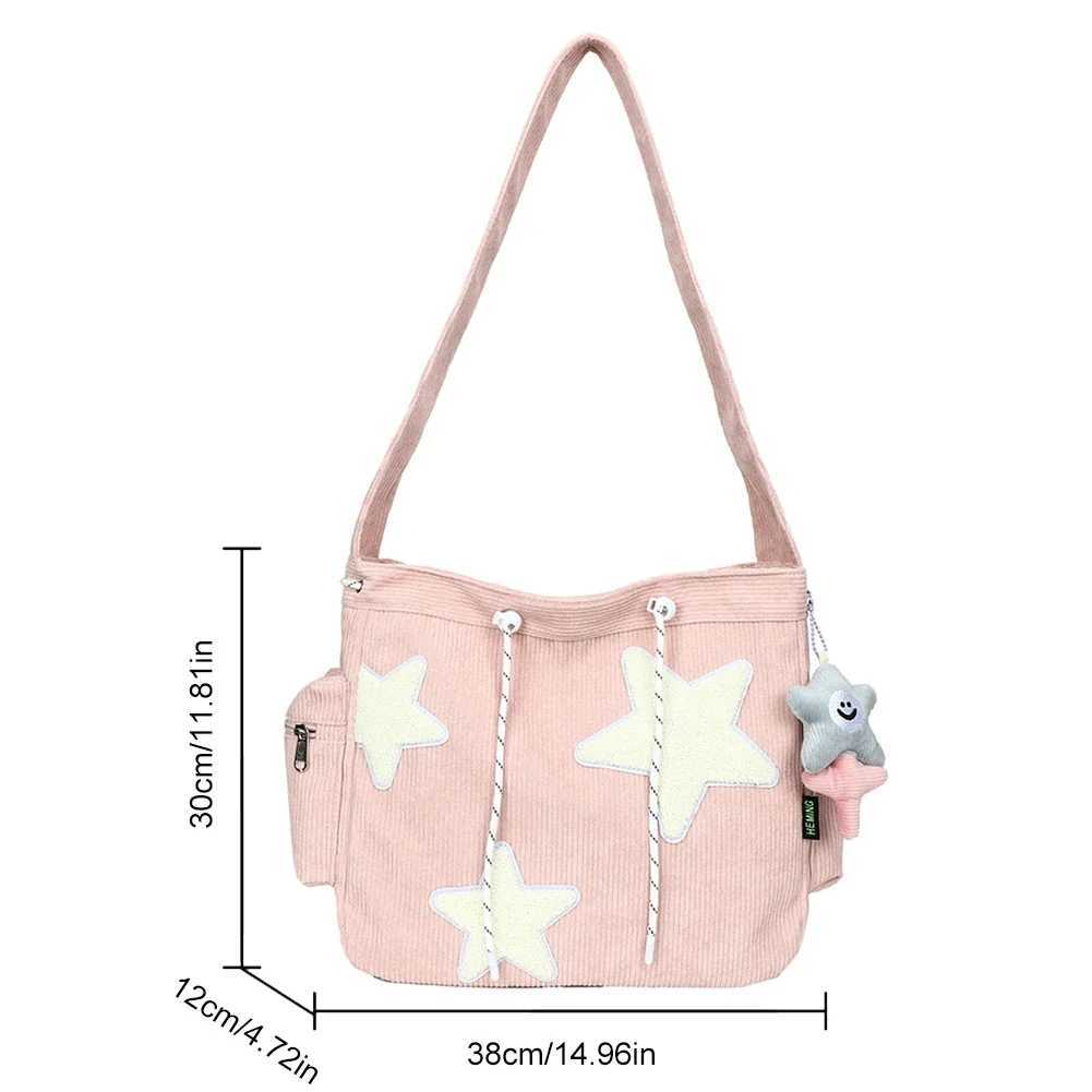 Women Star Pattern Corduroy Crossbody Bag Casual Tote Lady Simple Large Capacity Shoulder Bag Girl Travel School Bookbag HandbagXJ250512