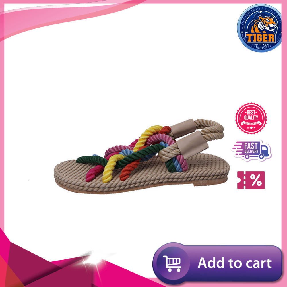 Ddmytiger Summer Large Size New Women S Rainbow Dopamine Small Fresh Knitted Rope Sandals Outdoor Shoes