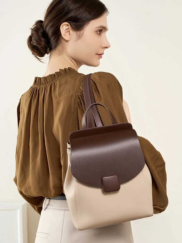 Zency Womens Small Backpack Split Leather Preppy Style s Stylish Schoolbag Multipocket Travel SaTChel Knapsack Z250512