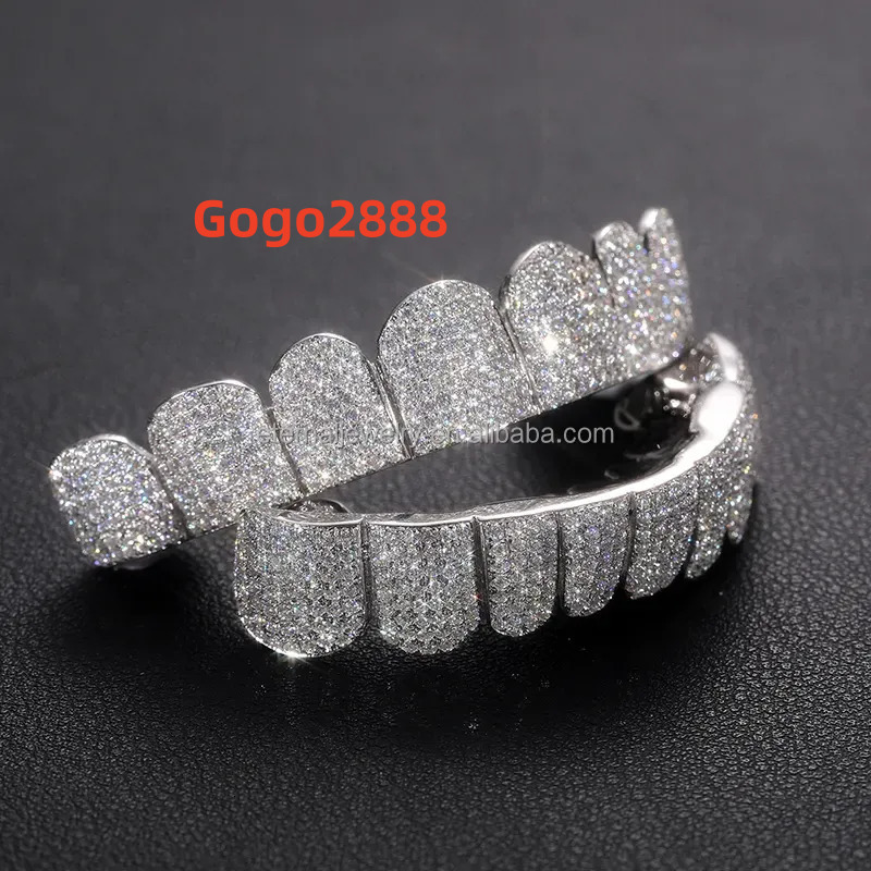 Best-seller Custom Fashion Hip Hop Jewelry 925 Sterling Silver Iced Out VVS Diamond Round Cut Moissanite Teeth Grillz Men women