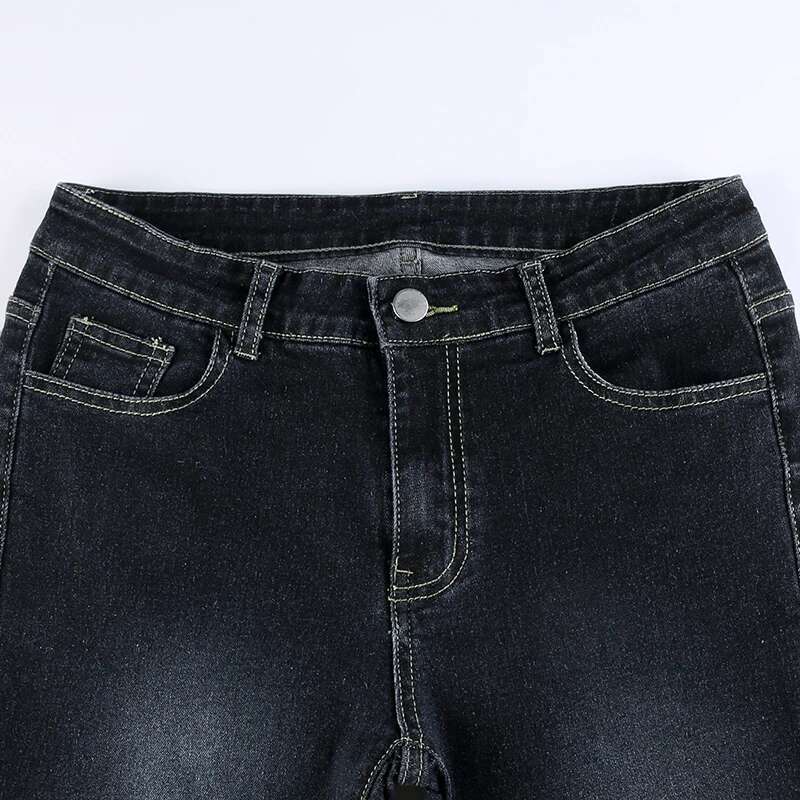 Rockmore Vintage Flare Jeans Women Low Rise Fashion Washed Jean Pants Y2K Aesthetic High Street Denim Trousers Korean Casual New