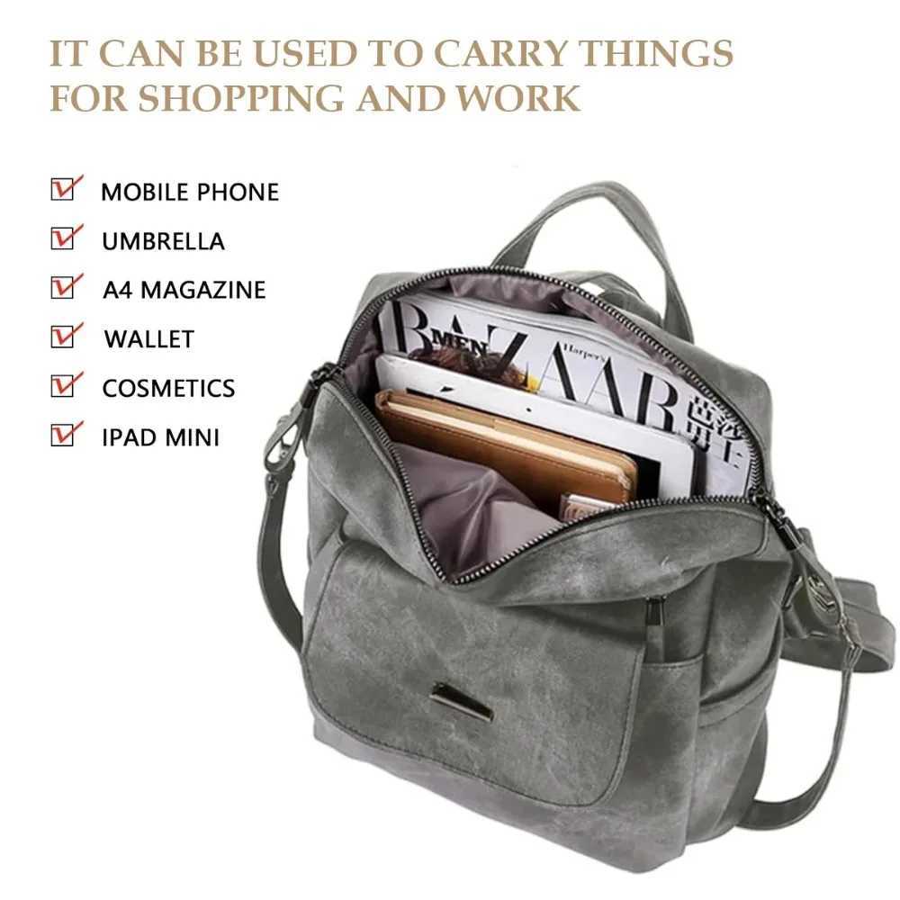 PU Leather Backpack Purse for Women Casual Handbag Ladies Shoulder Bags Grey Z250512