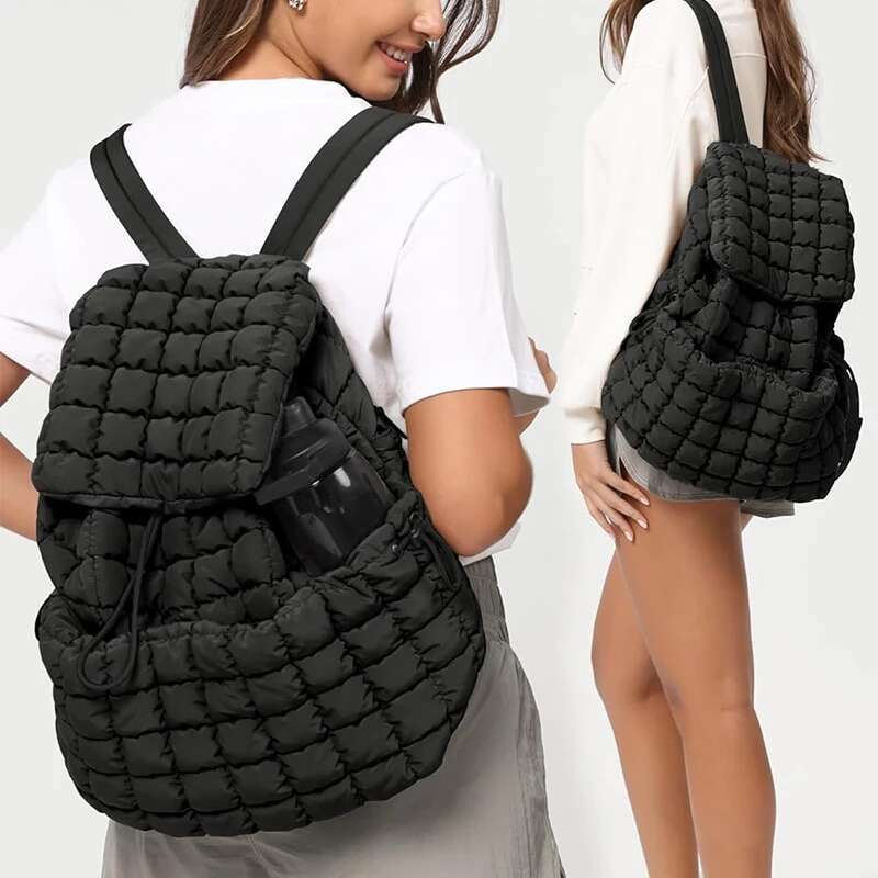 Quilted Women's Lightweight Padded Hiking & Travel Bag with Drawstring Closure and Adjustable Straps Portable Backpack
