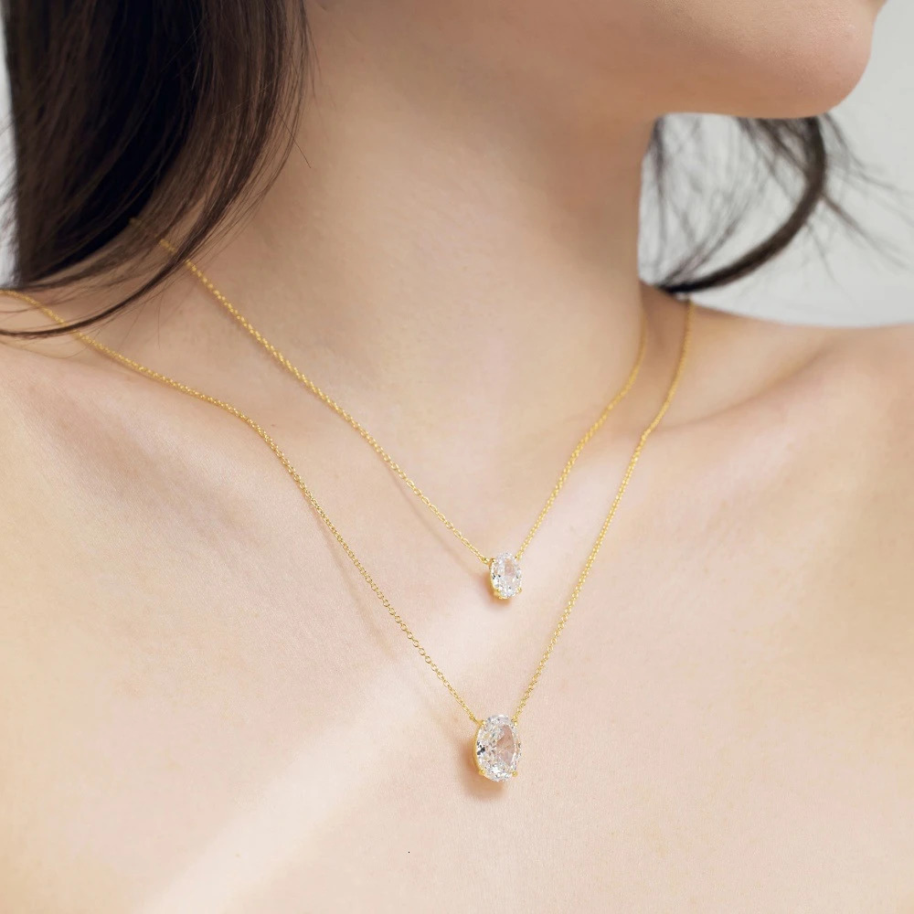 Vinregem 1.5-4CT Oval Lab Created Sapphire Gemstone Pendant Necklaces Gold Plated 925 Sterling Silver Fine Jewelry Wholesale 250512