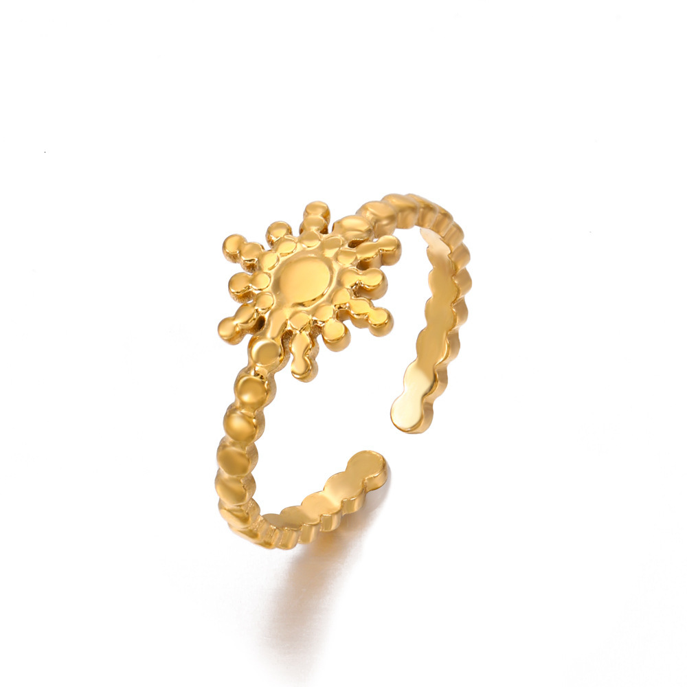 Fashionable stainless steel star moon ring, personalized hip-hop trend, adjustable opening, genuine gold electroplated ring