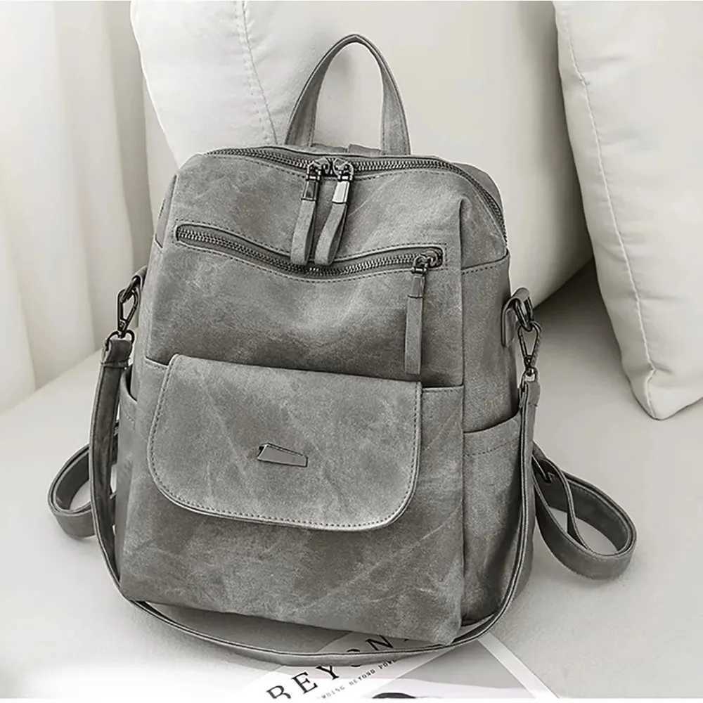 PU Leather Backpack Purse for Women Casual Handbag Ladies Shoulder Bags Grey Z250512