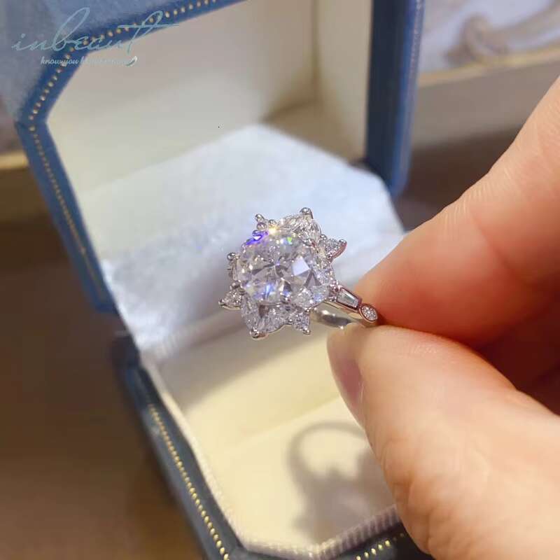 New Popular Silver 925 Original 2 Ct Brilliant Cut Diamond Test Past D Color FL Moissanite Ring for Women Gift Fine Jewelry