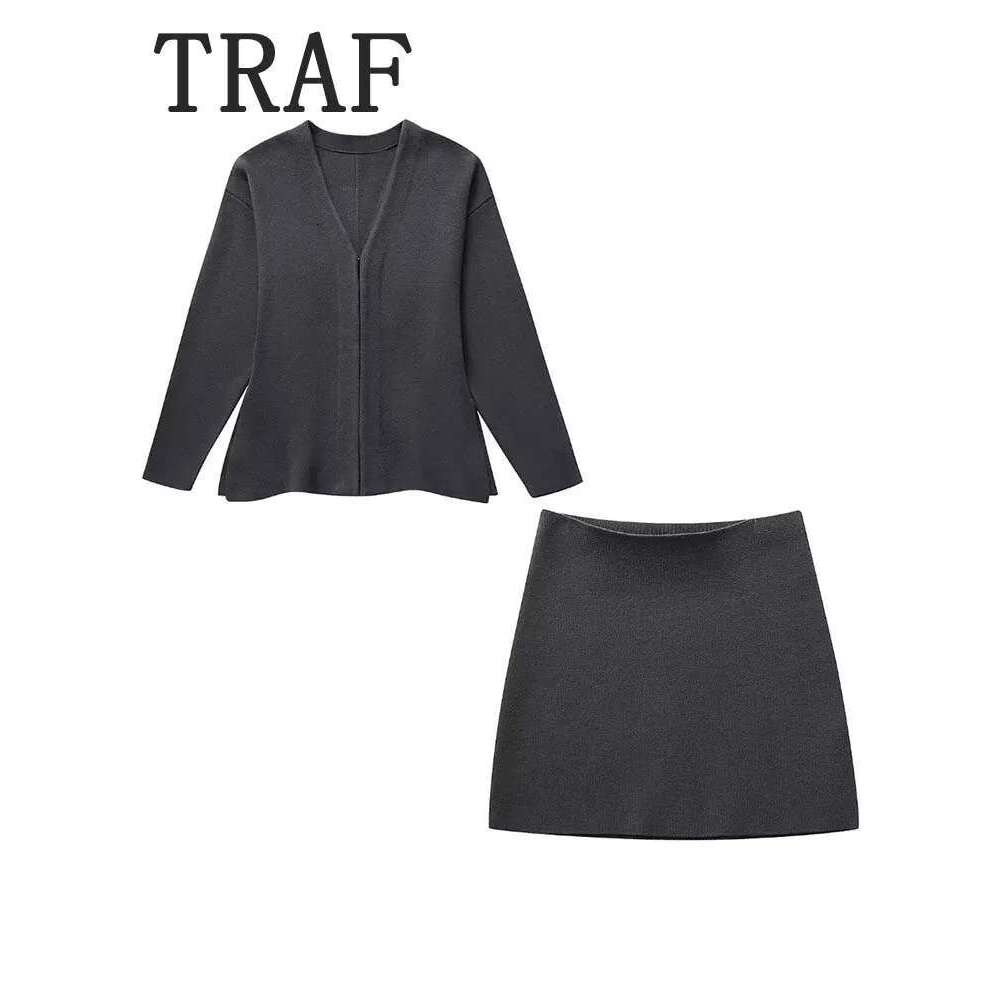 Mini Skirt Sets For 2 Pieces Knit Coat Suits New Two Piece Set Women Outfit Streetwear Clothing
