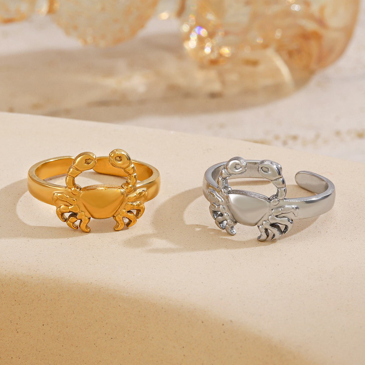 Popular stainless crab ring, women's fashionable hip-hop animal opening adjustable titanium steel ring